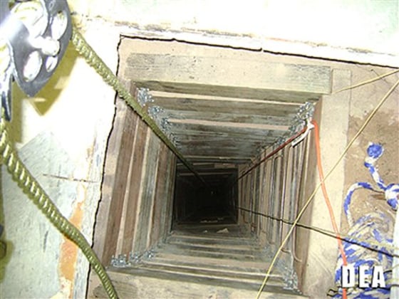 The DEA took this photo of a tunnel shaft entrance on the U.S. side of a 240-yard, complete and fully operational drug smuggling tunnel that ran from a small business in Arizona to an ice plant on the Mexico side of the border.